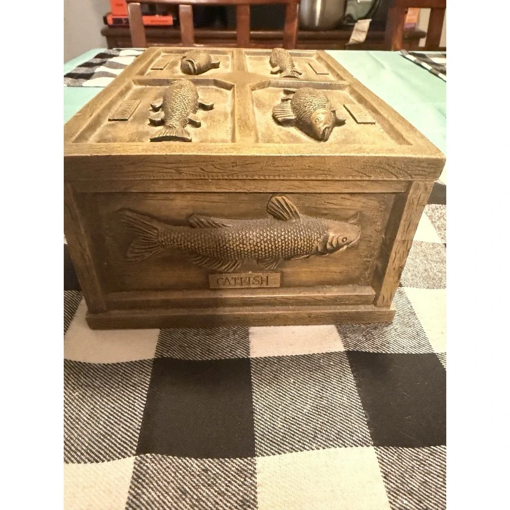 Vintage Jewelry Box Organizer 3D Resin Fishing Theme Lure Catch Box Heavy